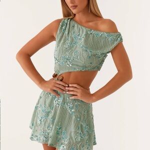 Peppermayo Asymmetrical Dress in Green and Blue